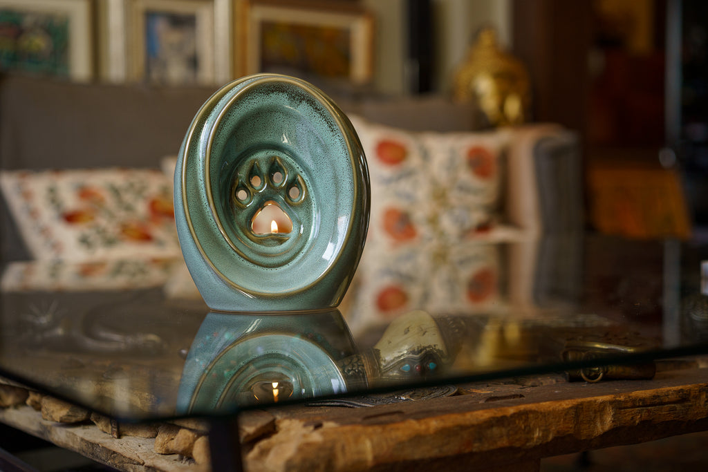 Paw Urna per Ceneri Animali - Verde Olio Melange | Ceramica | Artigianale