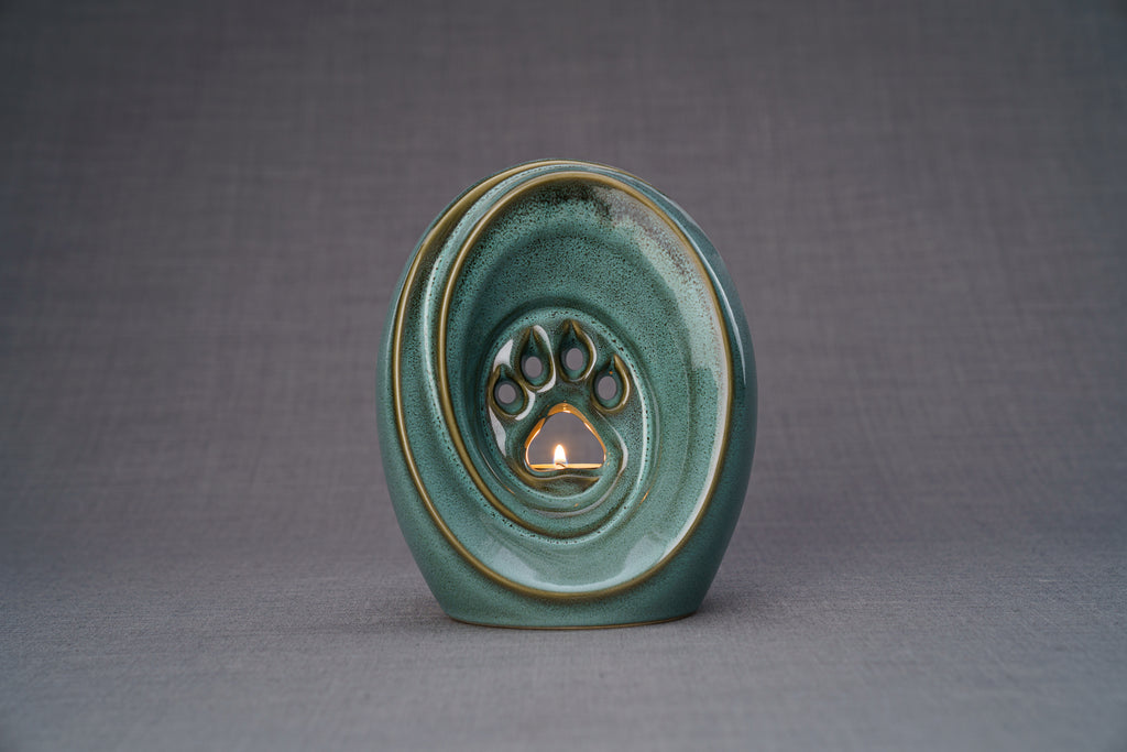 Paw_Urna_per_Ceneri_Animali_-_Verde_Olio_Melange_Ceramica_Artigianale