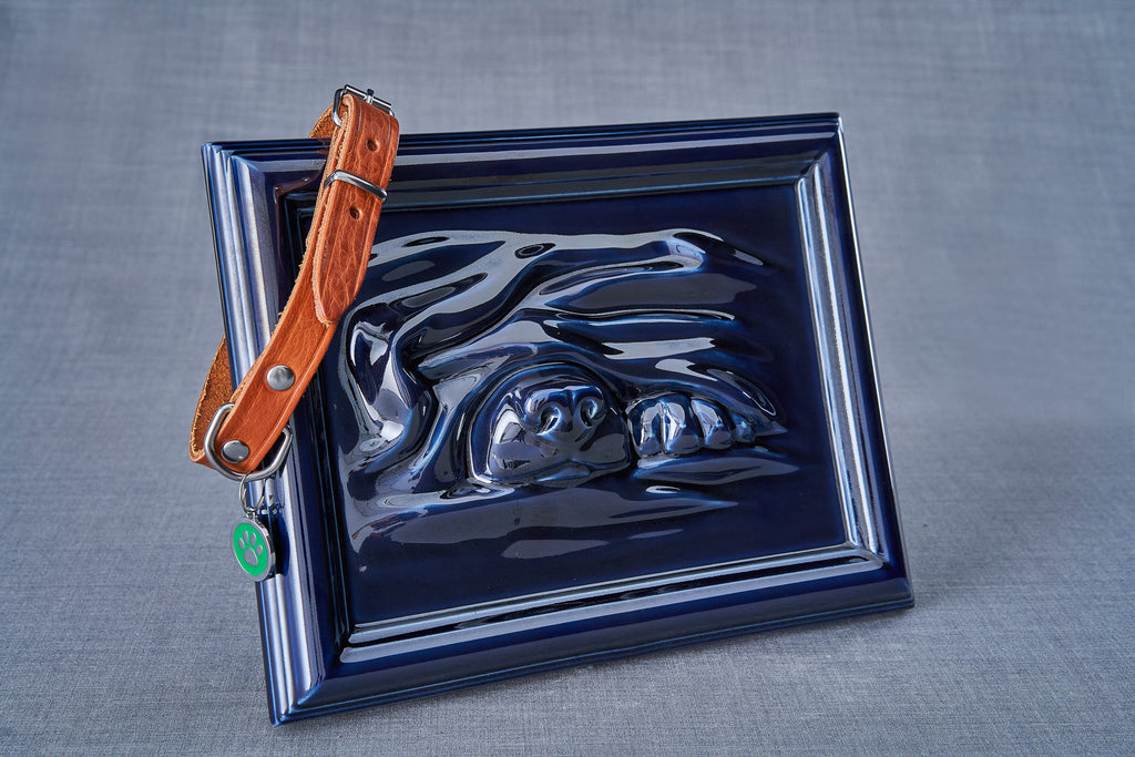 Urna per cani - Ritratto - Urna per ceneri per animali domestici - Cobalto metallizzato | Ceramica